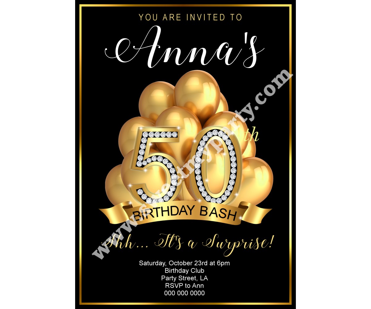 50th 60th 40th 30th Birthday Invitation,Gold Balloons Birthday Invitation,(10ab)